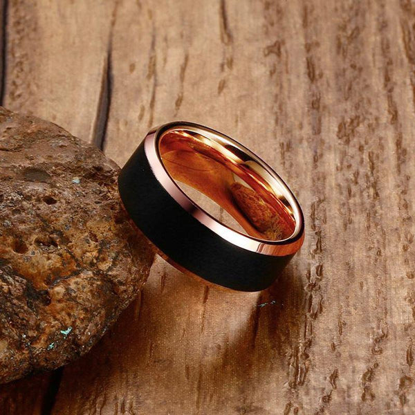 Rings for him - Rose gold and black tungsten mens ring