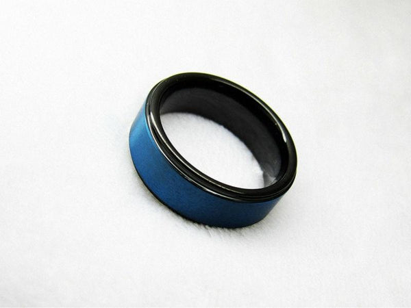 Black and blue Tungsten mens ring