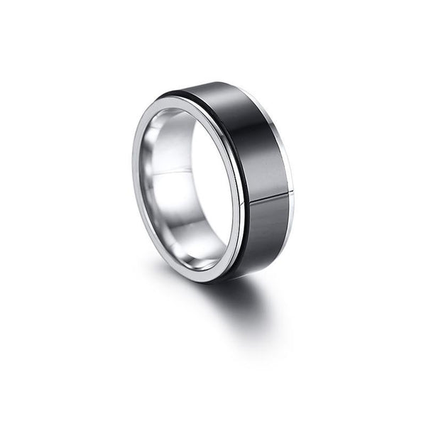 Fidget rings - black and silver stainless steel male ring