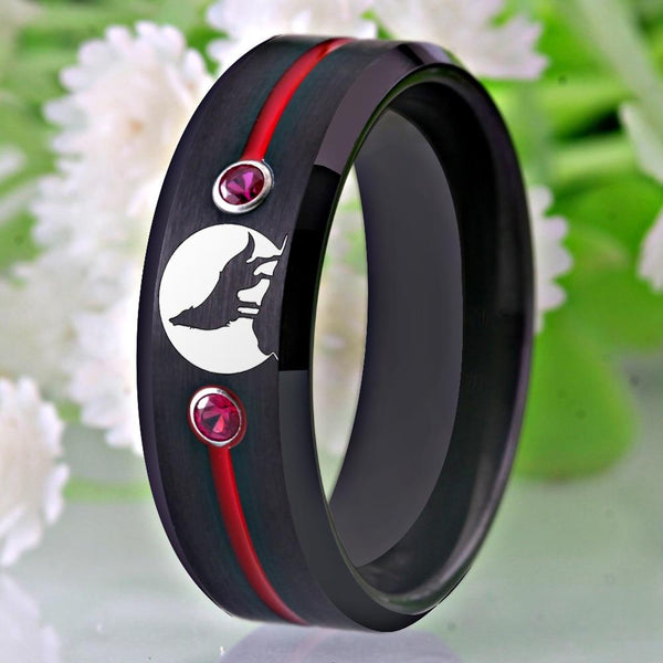 Wolf Howling Tungsten Mens Ring