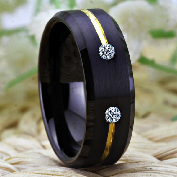 Cubic Zirconias Black Tungsten Mens Ring