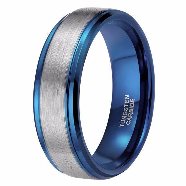 Ring for him - blue and silver Tungsten mens ring