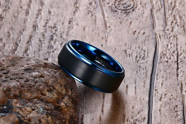 Rings for him - blue black Tungsten mens ring