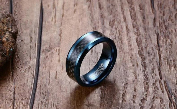 rings for him - black and blue tungsten mens ring