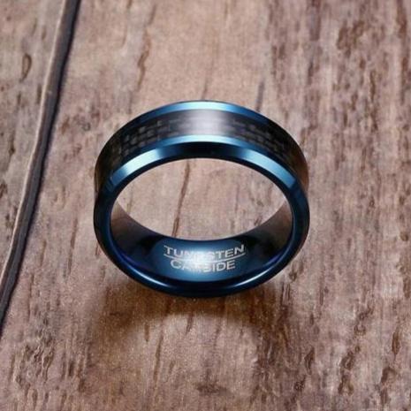 black and blue tungsten mens ring