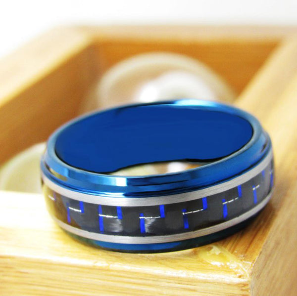 Rings for him - blue and silver mens ring