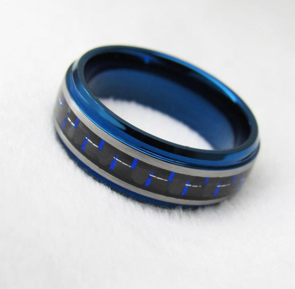 Rings for him - blue and silver mens ring