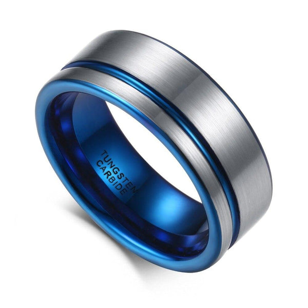 Rings for him - blue and silver Tungsten mens ring