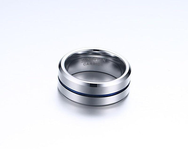 Rings for him - silver and blue Tungsten mens ring