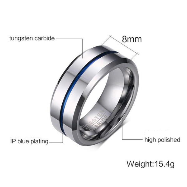 Rings for him - silver and blue Tungsten mens ring