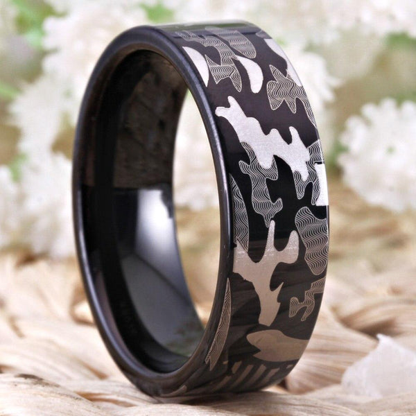 Camo Military Design Tungsten Mens Ring