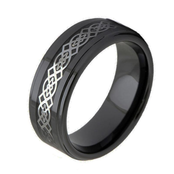 Celtic knot black ceramic mens ring