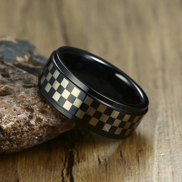 Unique mens ring - Checkerboard game black mens ring