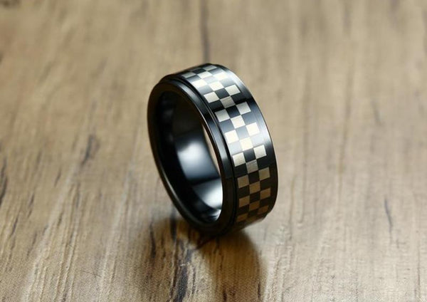 Unique mens ring - Checkerboard game black mens ring