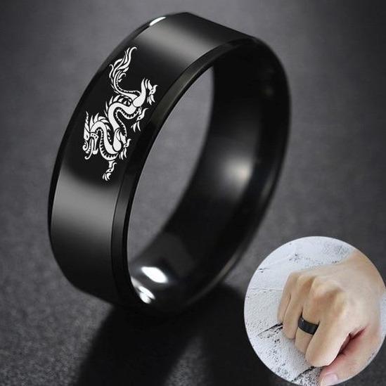 rings for him - Chinese dragon black mens ring