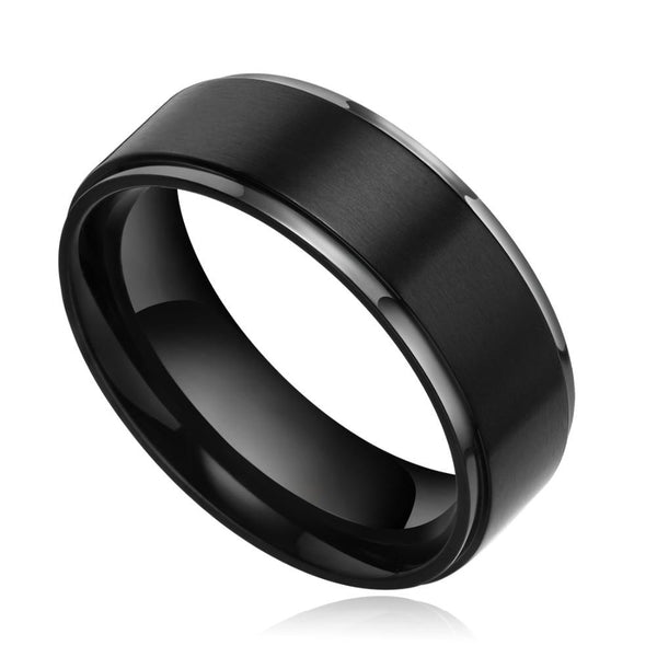 8mm Black & Polished Titanium Mens Ring