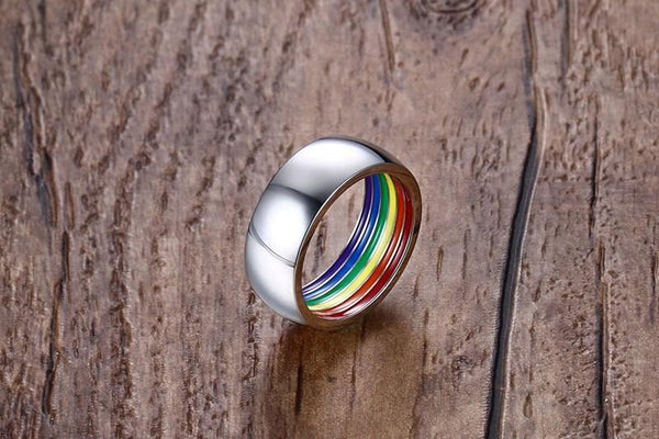 LGBT gay pride rings - silver rainbow mens ring