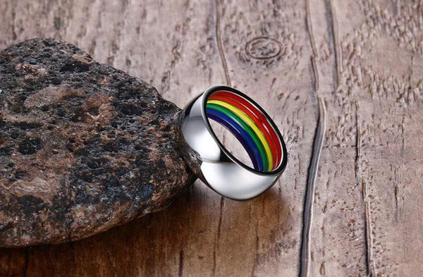 LGBT gay pride rings - silver rainbow mens ring