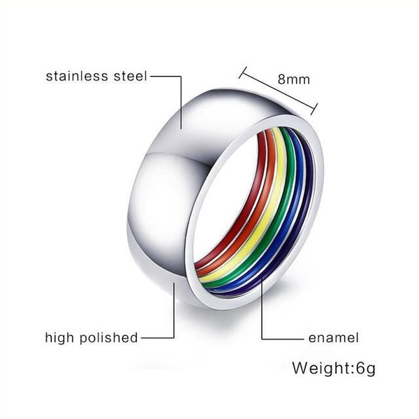 LGBT gay pride rings - silver rainbow mens ring