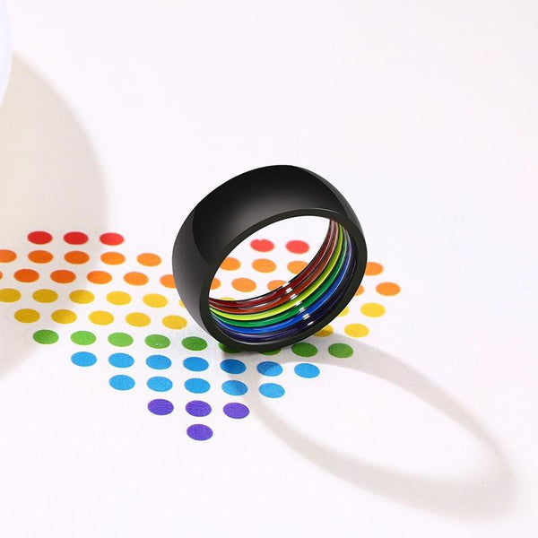 LGBT gay pride - rainbow and black mens rings