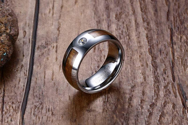 wood rings - personalized silver wood tungsten mens ring