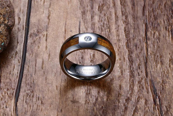 wood rings - personalized silver wood mens ring