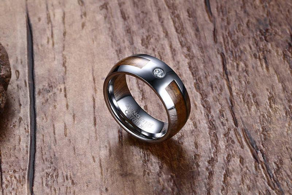 wood rings - personalized silver wood mens ring