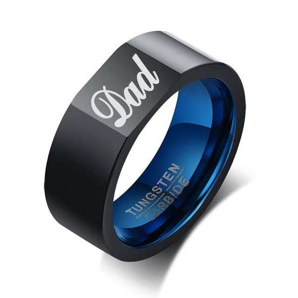 Gift for dad - fathers day gift black and blue Tungsten mens ring