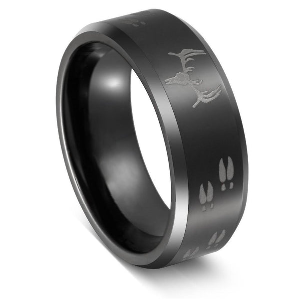 Antler deer hooves black mens rings