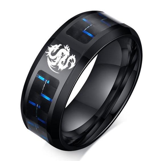 Black stainless steel mens dragon ring