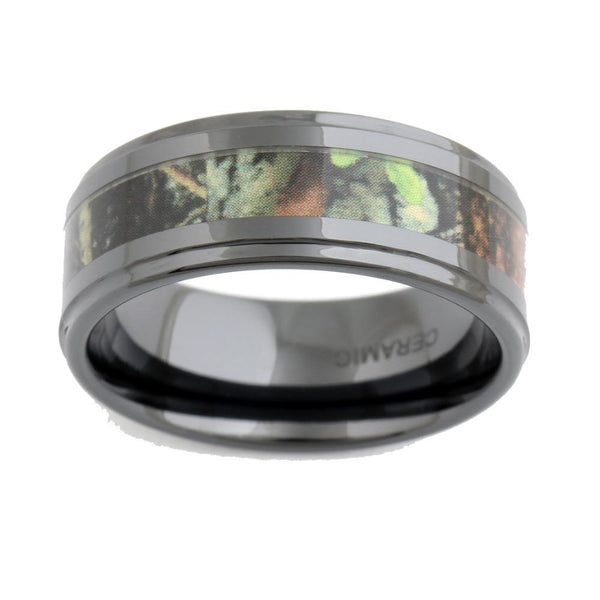 Camo black ceramic mens ring