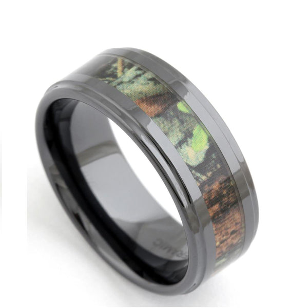 Camo black ceramic mens ring