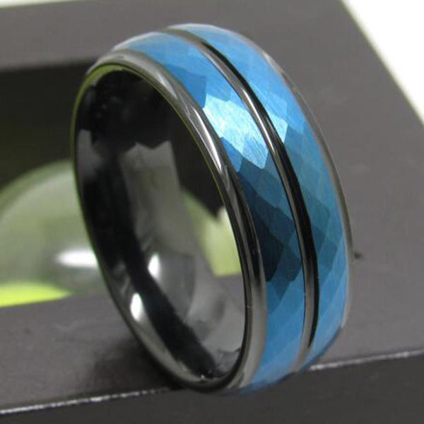 Blue & Black Tungsten Mens Ring