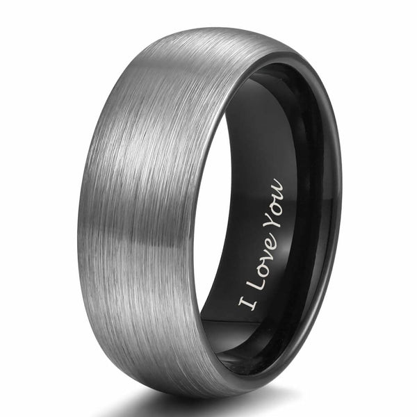 I Love You engraved black silver Tungsten mens ring