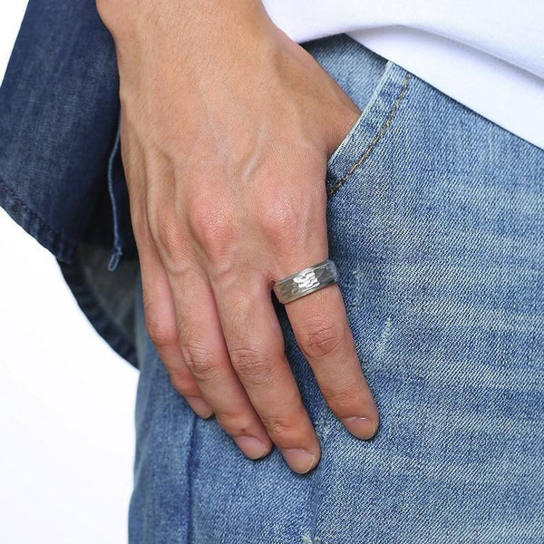 Unique cool mens ring - silver stainless steel male ring