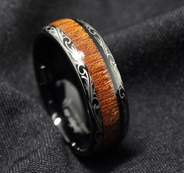 Hawaiian koa wood personalized mens ring