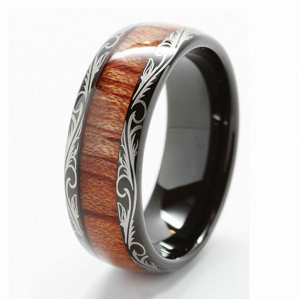 Hawaiian koa wood personalized mens ring