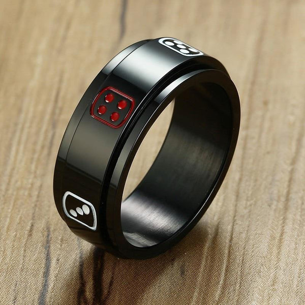 Spinner ring - game dice rotatable black mens ring