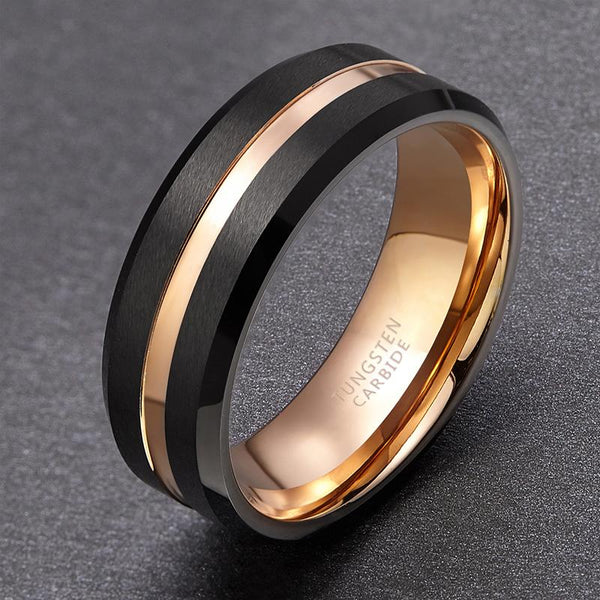 Black and rose gold Tungsten mens ring