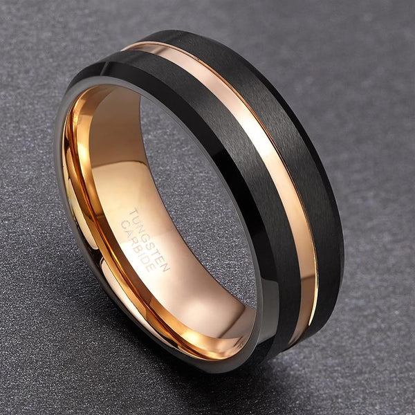 Black and rose gold Tungsten mens ring