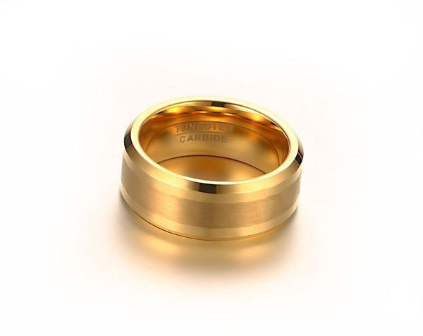 Gold matte tungsten mens ring with custom engraving