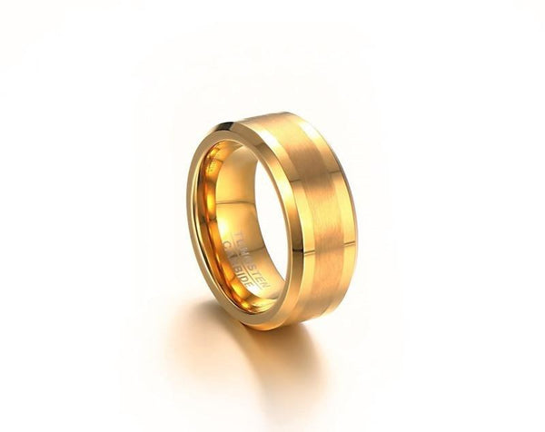 Gold matte tungsten mens ring with custom engraving