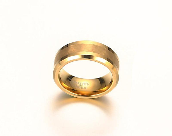 Gold matte tungsten mens ring with custom engraving