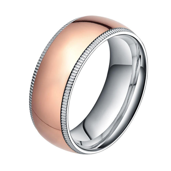 Rose gold and silver titanium mens ring