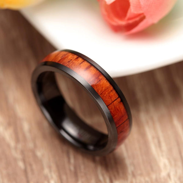 Mahogany Wood and black titanium mens ring