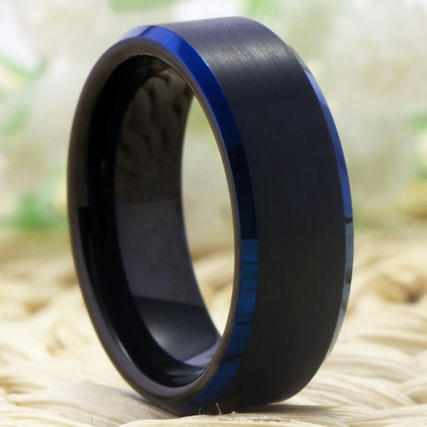 Black & Blue Tungsten Mens Ring