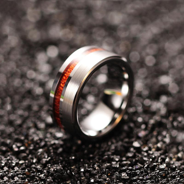 wood silver Tungsten personalized mens ring