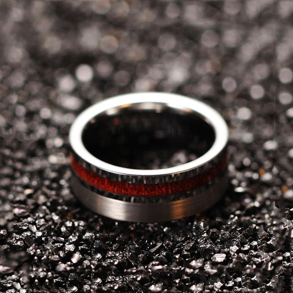 wood silver Tungsten personalized mens ring