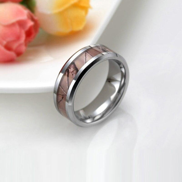 Camo Tungsten silver mens ring