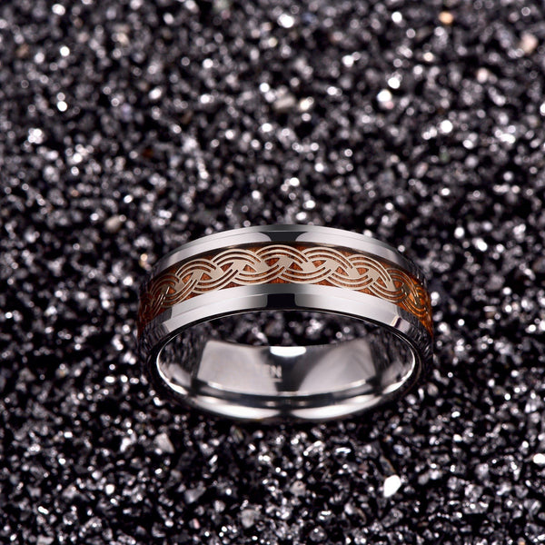 Ocean Pattern Silver Tungsten Men's Ring